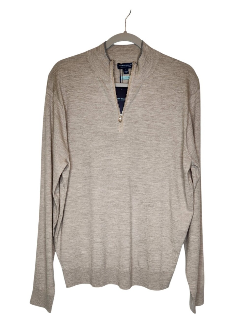 NEW Peter Millar Crown Crafted Merino Wool Blend 1/2 Zip Sweater Khaki Size L